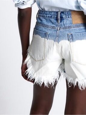 One Teaspoon Blue and White Ombre Frayed-Hem Denim Shorts